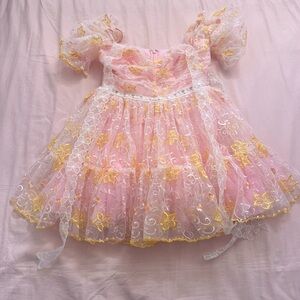 Fairy Tong London Pink and Yellow Floral Mini Dress